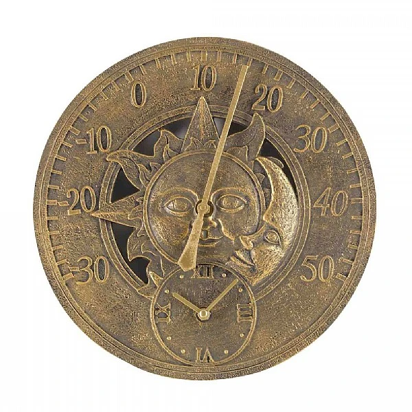 Outside In Sun & Moon Wall Thermometer & Clock 2 Outside In Sun & Moon Wall Thermometer & Clock - Image 2