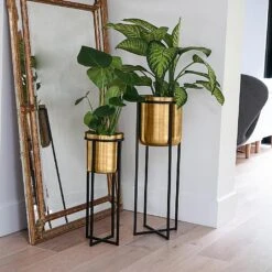 Ivyline Calla Pot Cover Stand Black & Antique Gold (Various Sizes) -WEBBS Sales IVCELLABLGO 3
